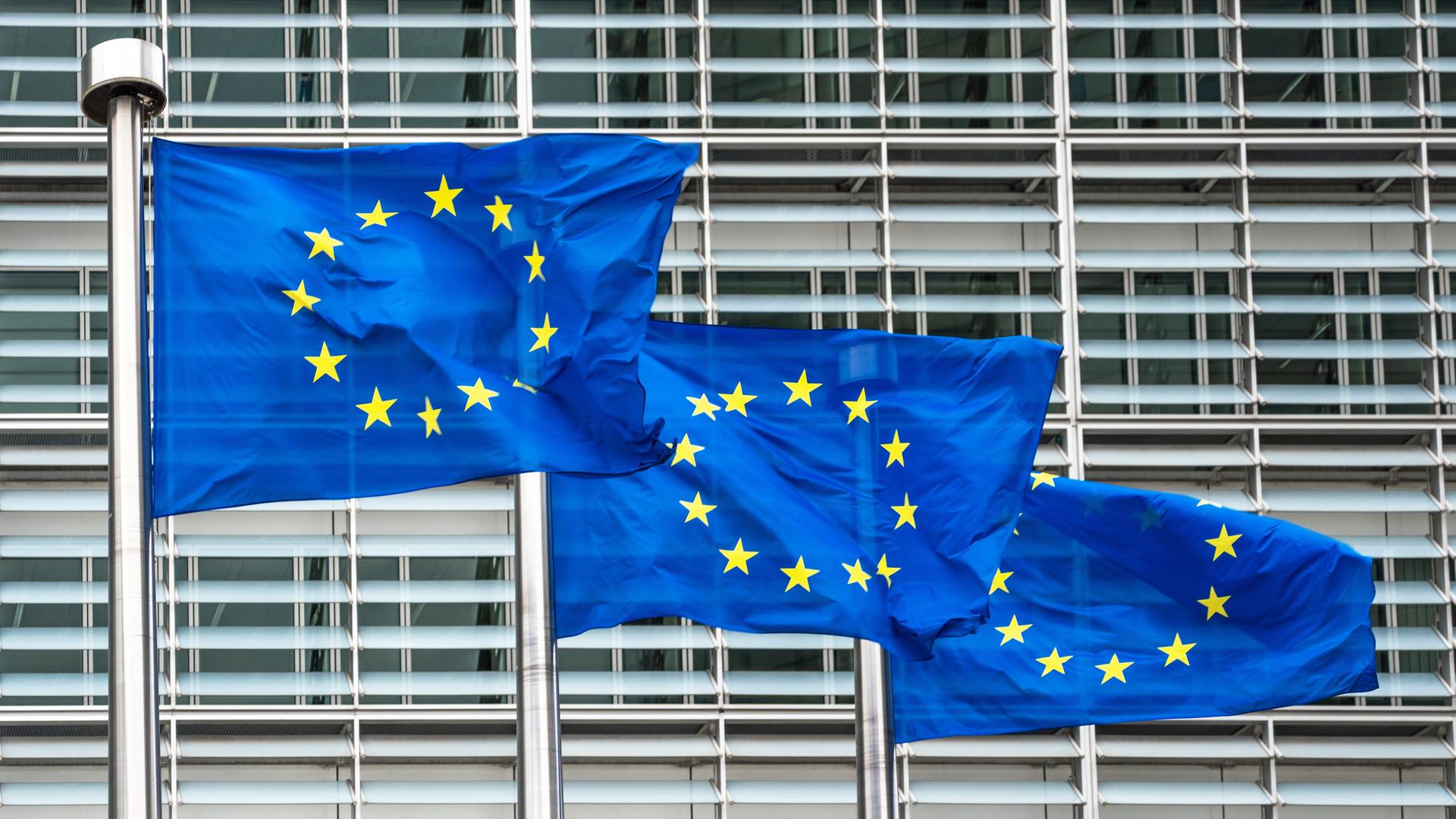 Europäische Flaggen vor dem Hauptsitz der Europäischen Kommission in Brüssel Europäische Flaggen vor dem Hauptsitz der Europäischen Kommission in Brüssel