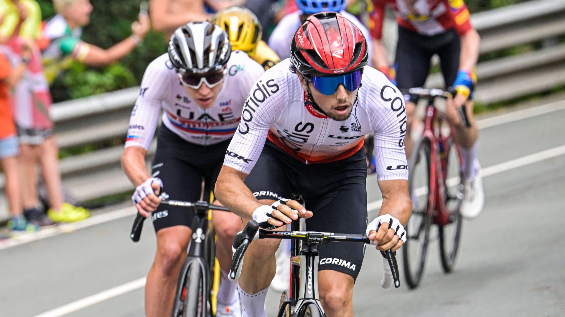 Mehrere Radfahrer während eines Rennens bei der Tour de France Mehrere Radfahrer während eines Rennens bei der Tour de France
