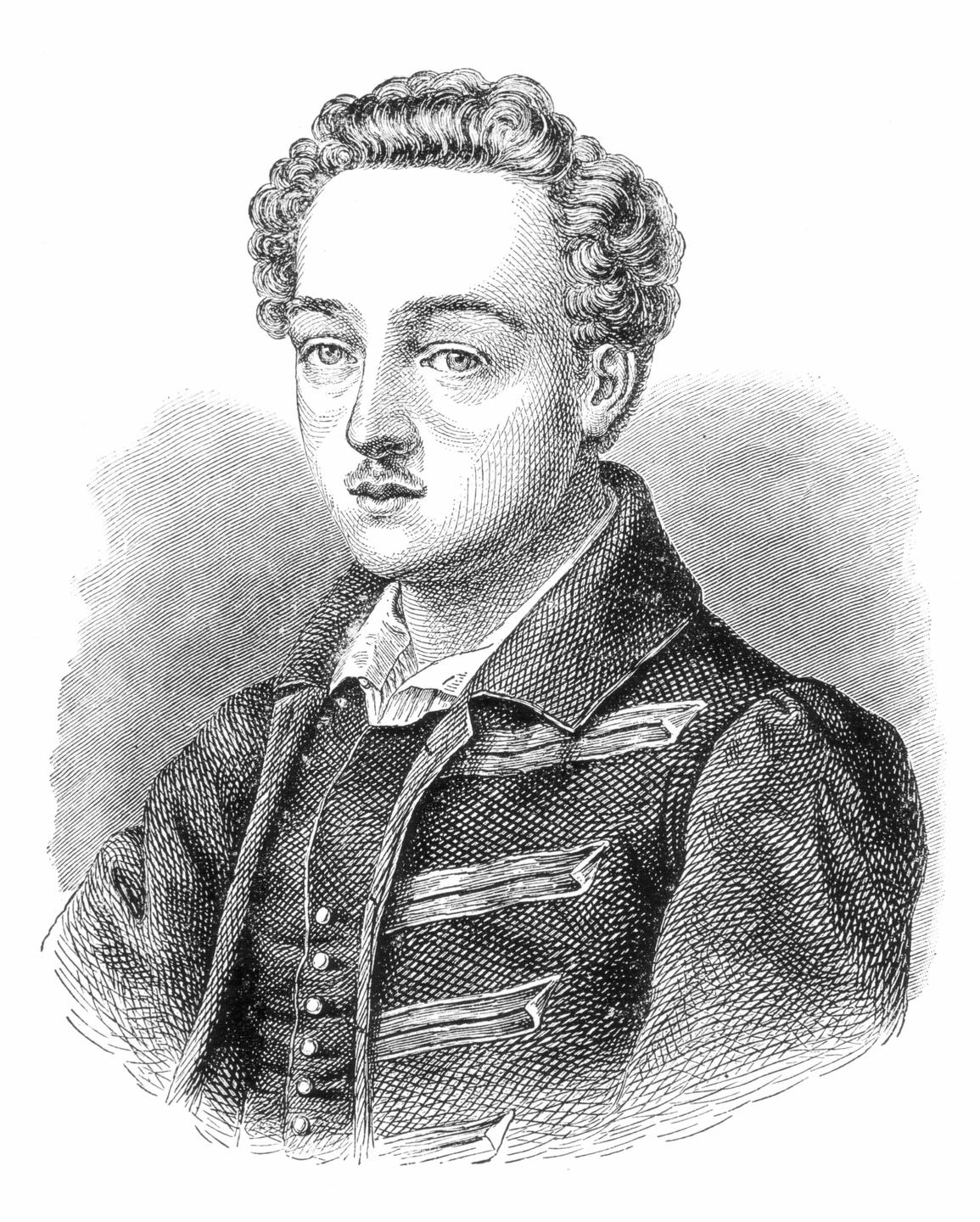 Holzstich von Georg Büchner als jungem Mann.