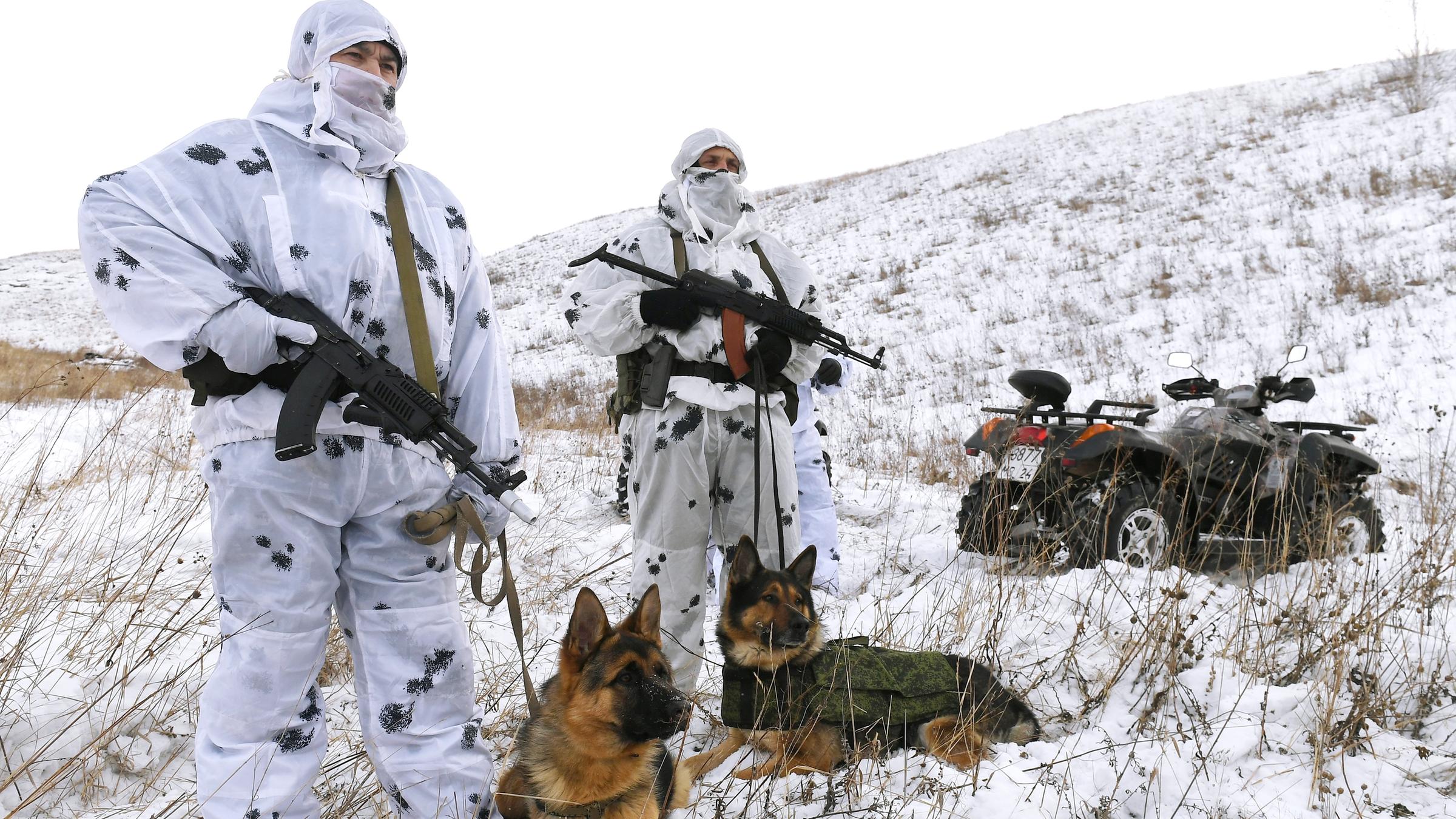 Spezialtruppe der russischen Armee bei einer militärischen Übung mit Hu...</p>

                        <a href=