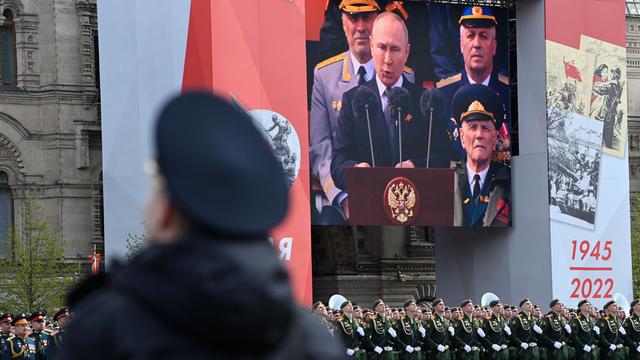 Russlands Präsident Putin hält eine Rede auf der Militärparade zum "Tag des Sieges" über Nazi-Deutschland vor 77 Jahren in Moskau.
