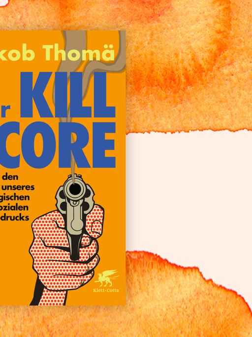 Das Buchcover zeigt die Illustration einer auf den Betrachter gerichteten Pistole auf orange-farbenem Grund