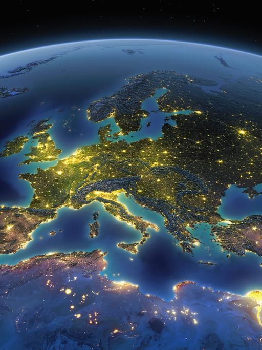 Die Erde bei Nacht, Blick auf Europa.
