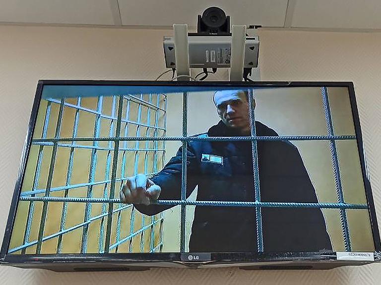 Alexei Nawalny bei einer Gerichtsanhörung per Videoschalte