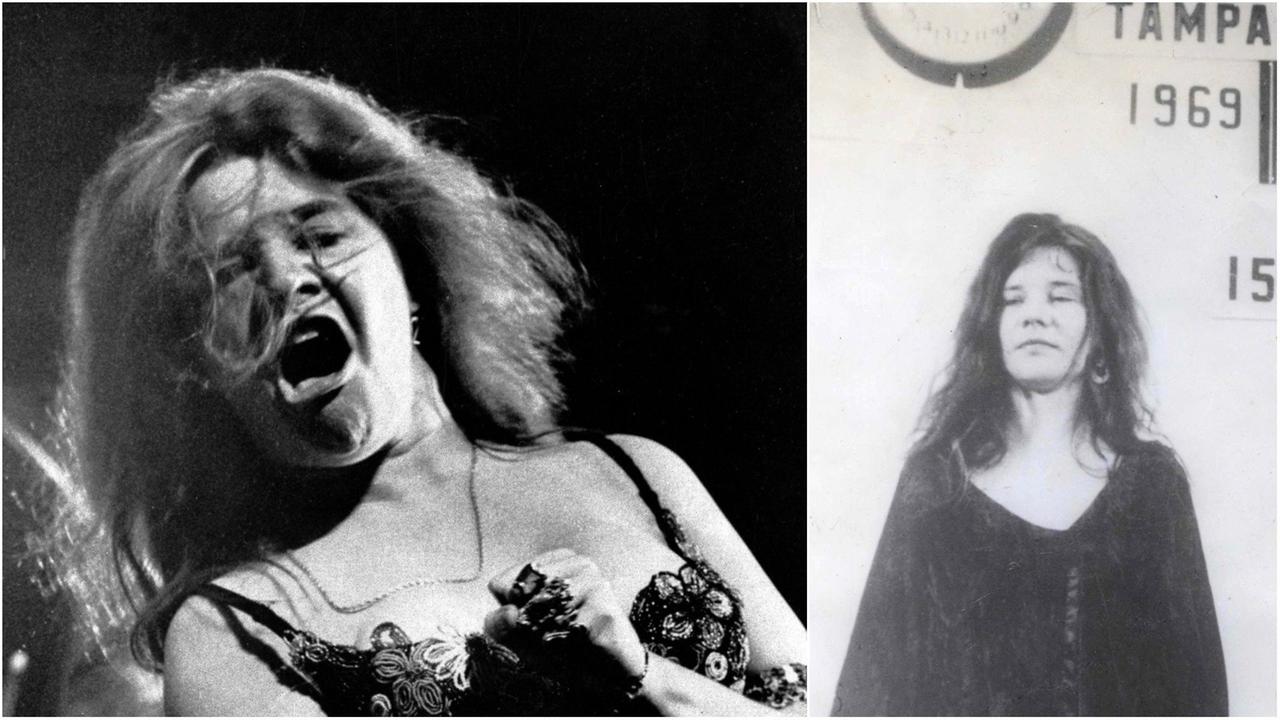 Links im Bild: Janis Joplin bei einem Auftritt (AP Photo), rechts ihr Booking Foto (Courtesy of Tampa History Center). Auf dem Live-Foto hat sei den Mund weit geöffnet, das Gesicht ist überall in Bewegung, die Haare hängen ihr ins Gesicht. Links im Bild: Janis Joplin bei einem Auftritt (AP Photo), rechts ihr Booking Foto (Courtesy of Tampa History Center). Auf dem Live-Foto hat sei den Mund weit geöffnet, das Gesicht ist überall in Bewegung, die Haare hängen ihr ins Gesicht.