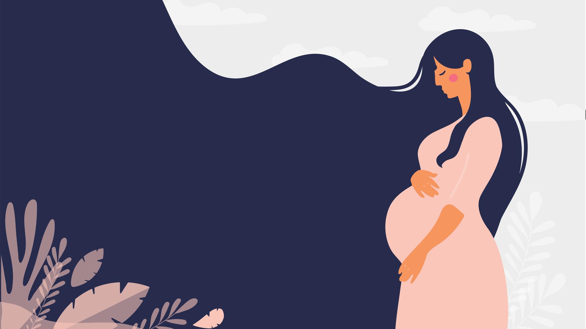 Illustration: Eine schwangere Frau blickt nachdenklich auf Ihren Bauch. Illustration: Eine schwangere Frau blickt nachdenklich auf Ihren Bauch.