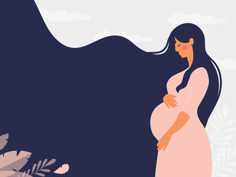 Illustration: Eine schwangere Frau blickt nachdenklich auf Ihren Bauch.
