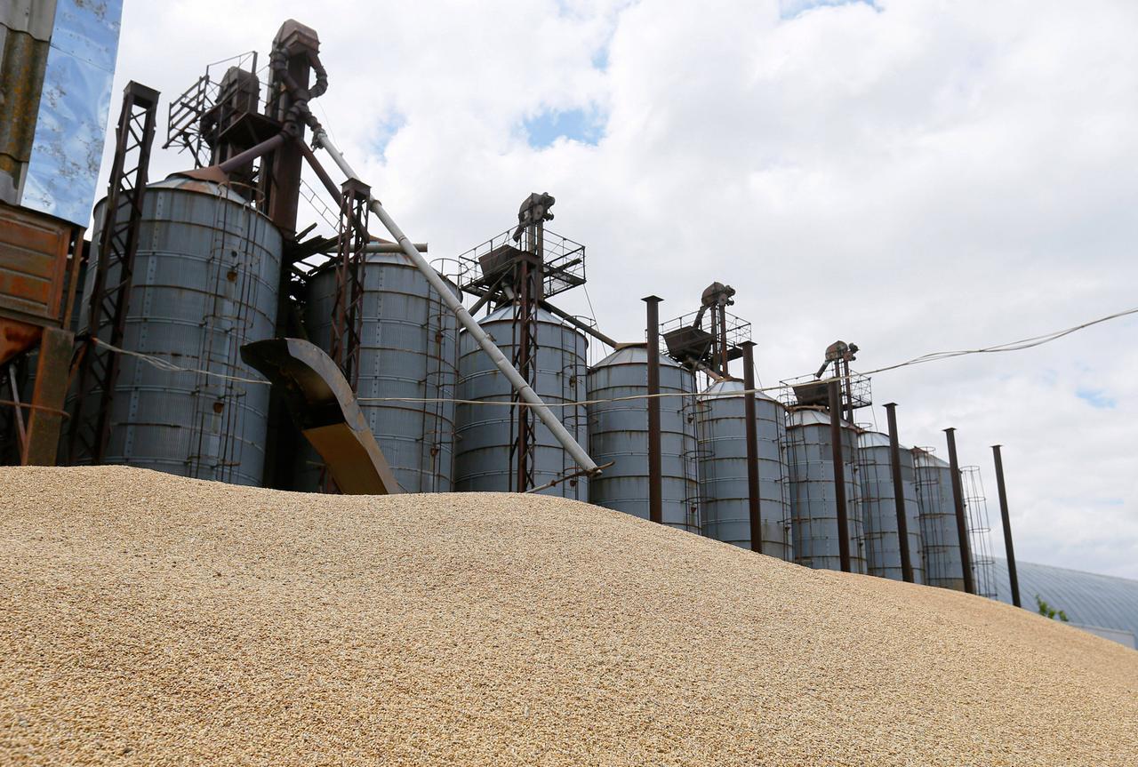 Das Foto zeigt Getreide vor Silos in Odessa. Das Foto zeigt Getreide vor Silos in Odessa.