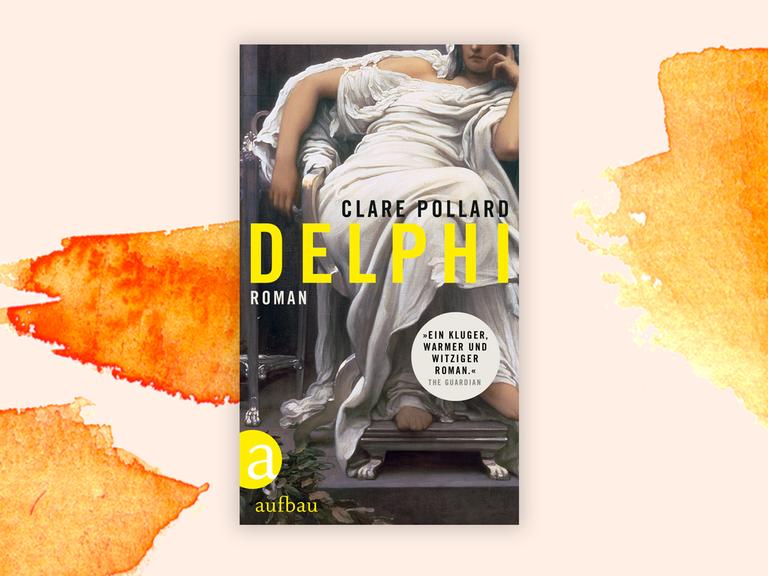 Das Cover des Romans von Clare Pollard, "Delphi". Es zeigt nebem dem Namen der Autorin und dem Titel ein Gemälde einer Frau, die auf einem Stuhl sitzt. Sie trägt ein oben freizügiges, wallendes, helles Gewand. 