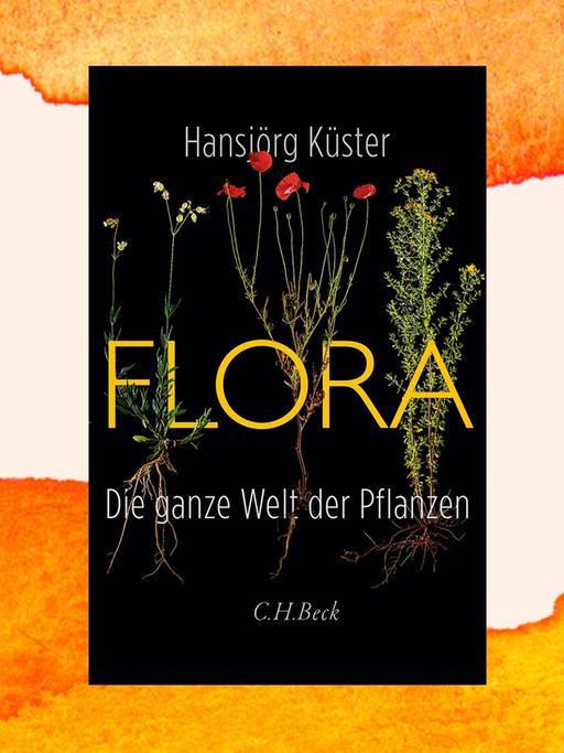 Das Buchcover "Flora" ist vor einem orangefarbenen Hintergrund zu sehen.