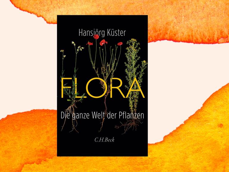 Das Buchcover "Flora" ist vor einem orangefarbenen Hintergrund zu sehen.