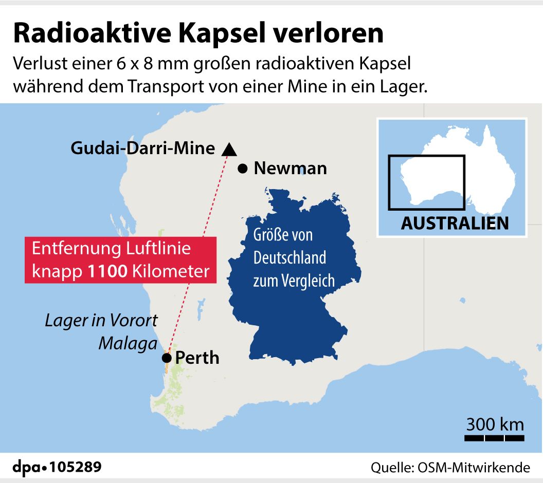 Australien - Gefährliche radioaktive Kapsel am Straßenrand wiedergefunden