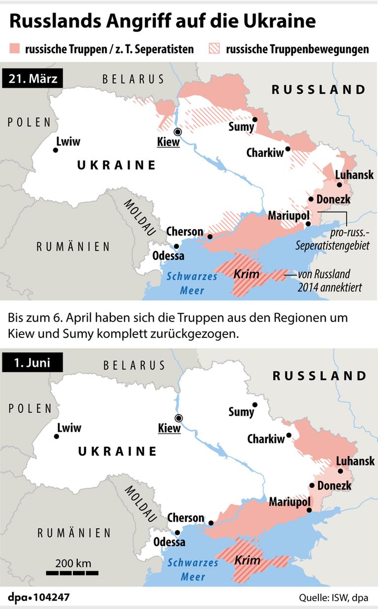 Positionen des russischen Militärs in der Ukraine Mitte März und aktuelle Situation Positionen des russischen Militärs in der Ukraine Mitte März und aktuelle Situation