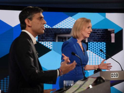 Erstes TV-Duell der beiden Kandidaten Liz Truss und Rishi Sunak für den Vorsitz der britischen Konservativen 