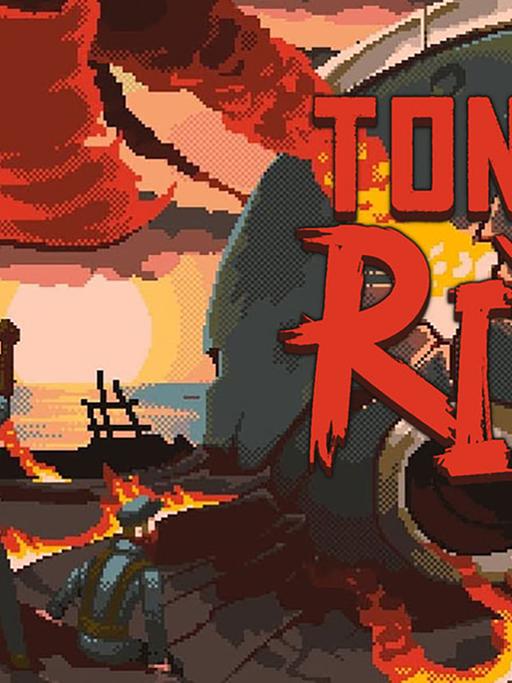 Gameoberfläche von "Tonight We Riot", ein Computerspiel zum Thema Klassenkampf. Eine dunkelgraue Gestalt schwenkt eine rote Fahne mit einem gelben Stern.