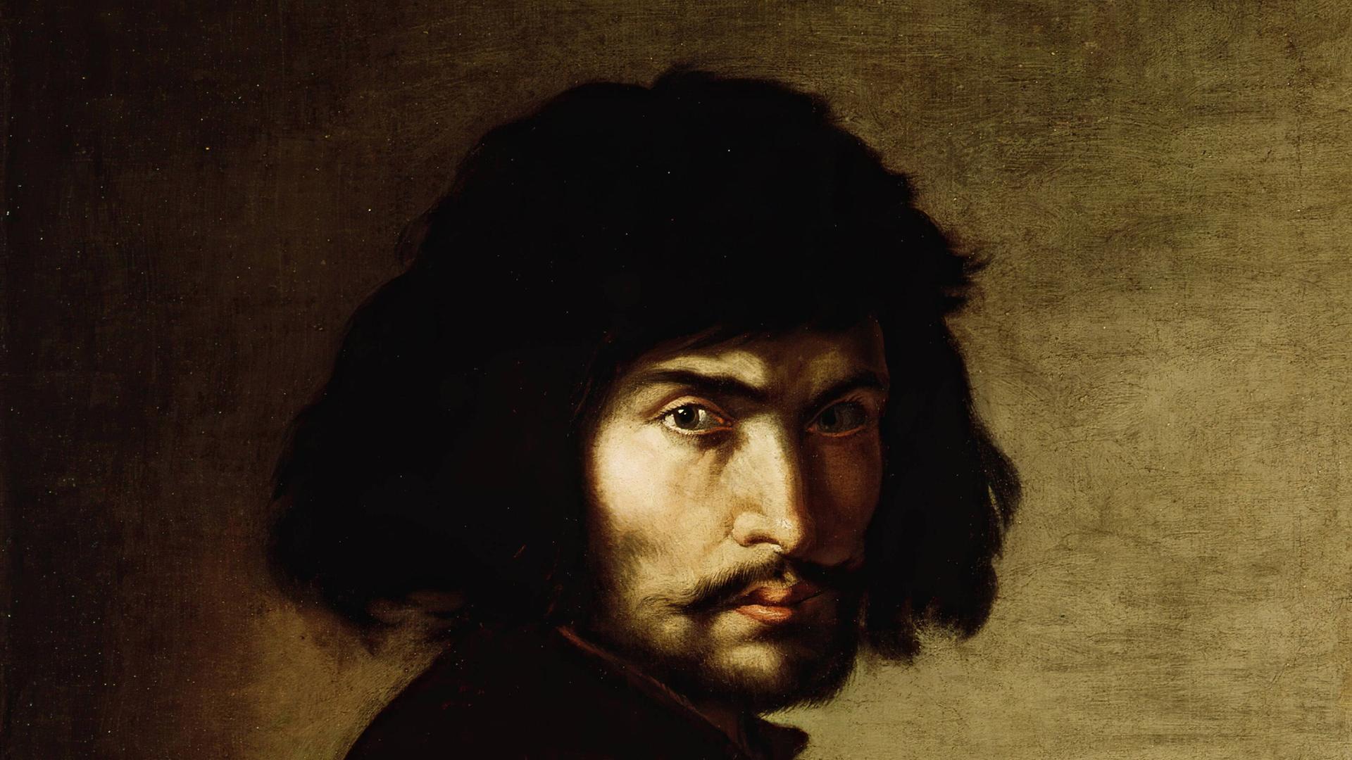 Eine kolorierte Zeichnung zeigt ein Selbstbildnis des italienischen Malers Salvator Rosa vermutlich um das Jahr 1640. Eine kolorierte Zeichnung zeigt ein Selbstbildnis des italienischen Malers Salvator Rosa vermutlich um das Jahr 1640.