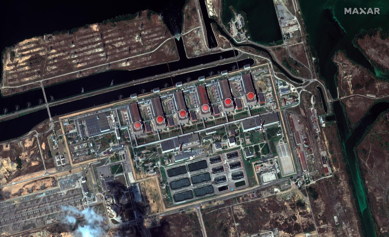 Satellitenaufnahme des Kernkraftwerks Saporischschja. Satellitenaufnahme des Kernkraftwerks Saporischschja.