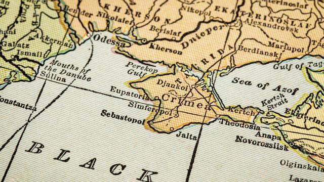 Crimea and Black Sea coast on a vintage 1920s map, selective focus (printed in 1926 - copyrights expired) (PixelsAway)