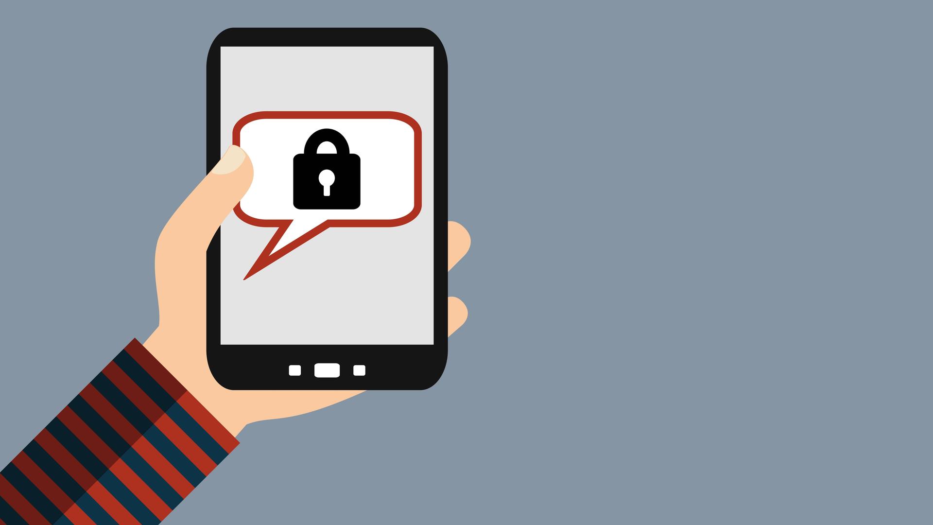Illustration eines Smartphones das ein Vorhängeschloss zeigt. Illustration eines Smartphones das ein Vorhängeschloss zeigt.