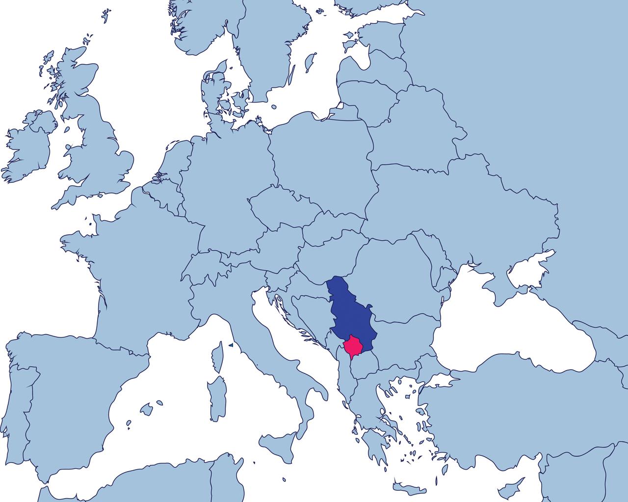Serbia and Kosovo on Europe map Serbia and Kosovo on Europe map