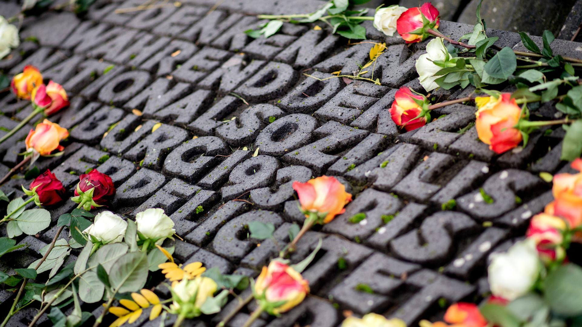 Zahlreiche Rosen liegen auf einer Gedenkstätte am ehemaligen Standort der Synagoge in Oldenburg. Zahlreiche Rosen liegen auf einer Gedenkstätte am ehemaligen Standort der Synagoge in Oldenburg.