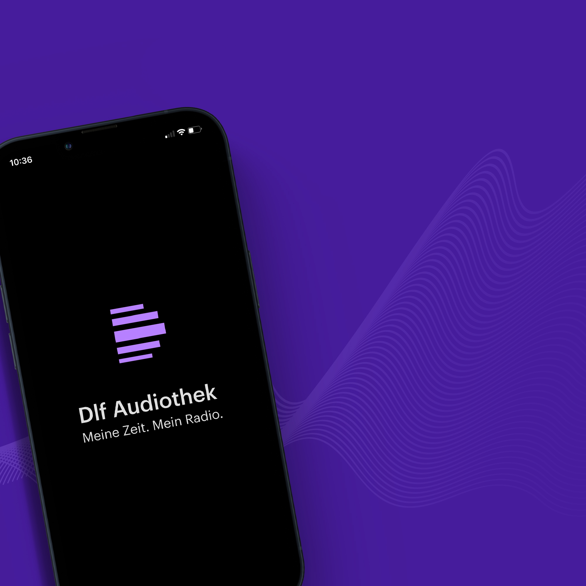 Ein mobiles Endgerät zeigt den Startscreen der Dlf Audiothek-App