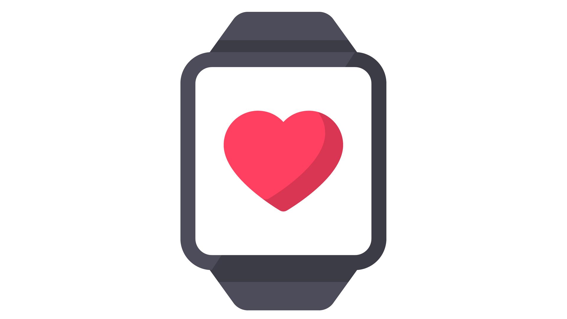 Illustration einer Smartwatch mit einem Herzsymbol in der Mitte. Illustration einer Smartwatch mit einem Herzsymbol in der Mitte.