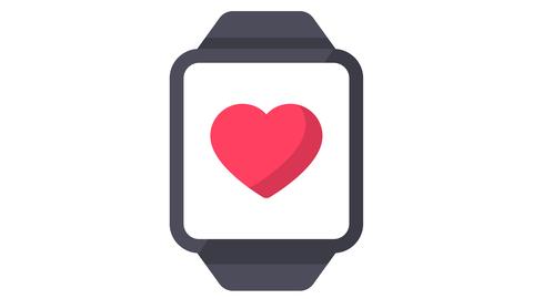 Illustration einer Smartwatch mit einem Herzsymbol in der Mitte.