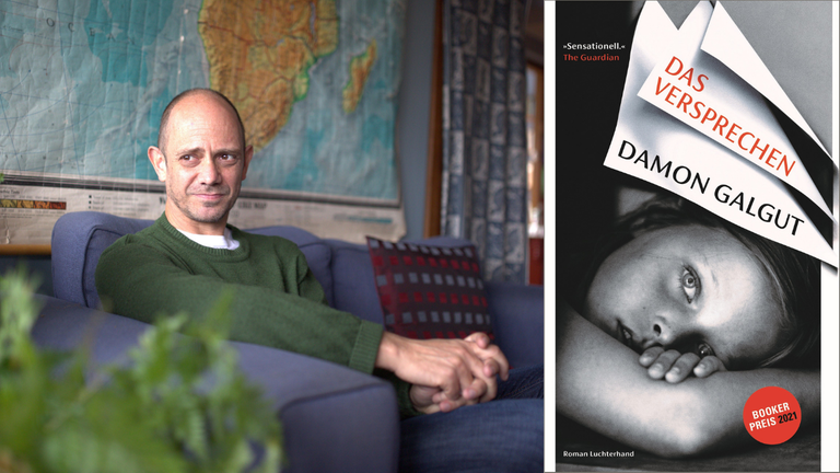 Ein Portrait des Schriftstellers Damon Galgut und das Buchcover  „Das Versprechen“