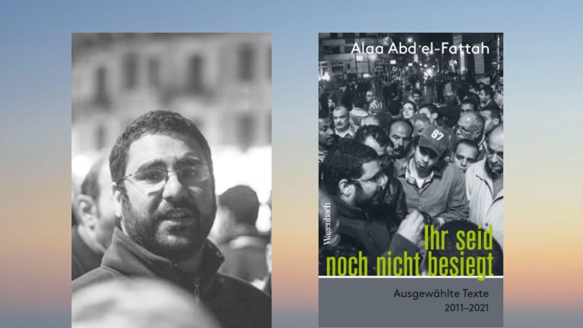 Alaa Abd el-Fattah und Buchcover Alaa Abd el-Fattah und Buchcover