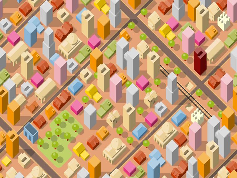 Illustration eines Stadtplan in Lego-Optik.