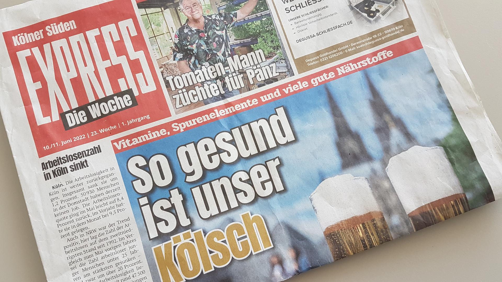 Die Titelseite des Kölner Anzeigenblatts "Express, die Woche" titelte "So gesund ist unser Kölsch". Die Titelseite des Kölner Anzeigenblatts "Express, die Woche" titelte "So gesund ist unser Kölsch".