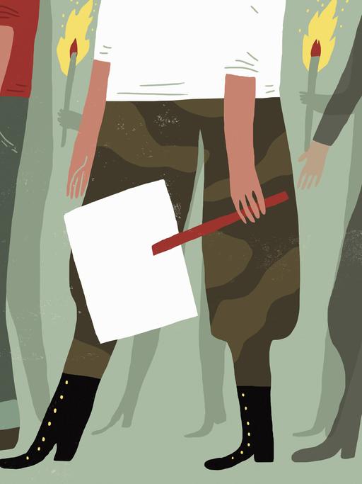 Illustrationen: Beine von Menschen, die mit Fakeln demonstrieren.