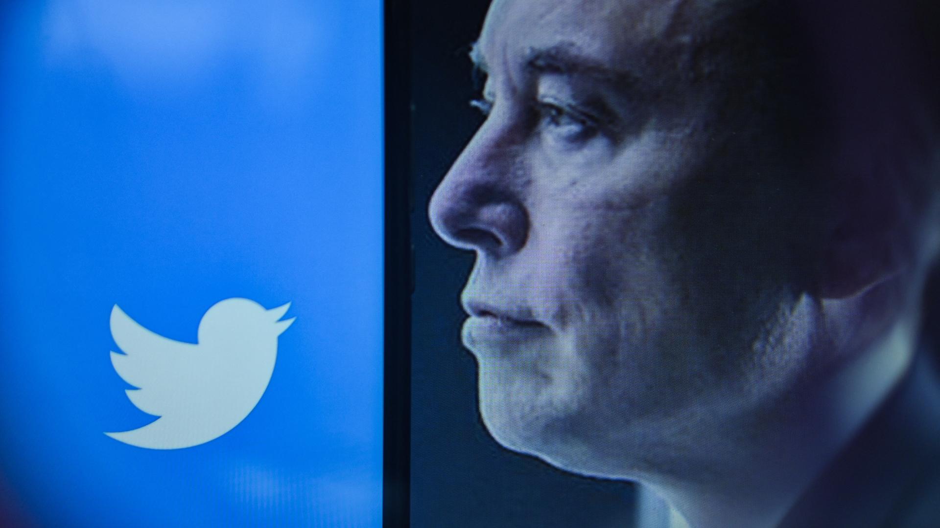Der US-Milliardär Elon Musk und das Twitter-Zeichen Der US-Milliardär Elon Musk und das Twitter-Zeichen