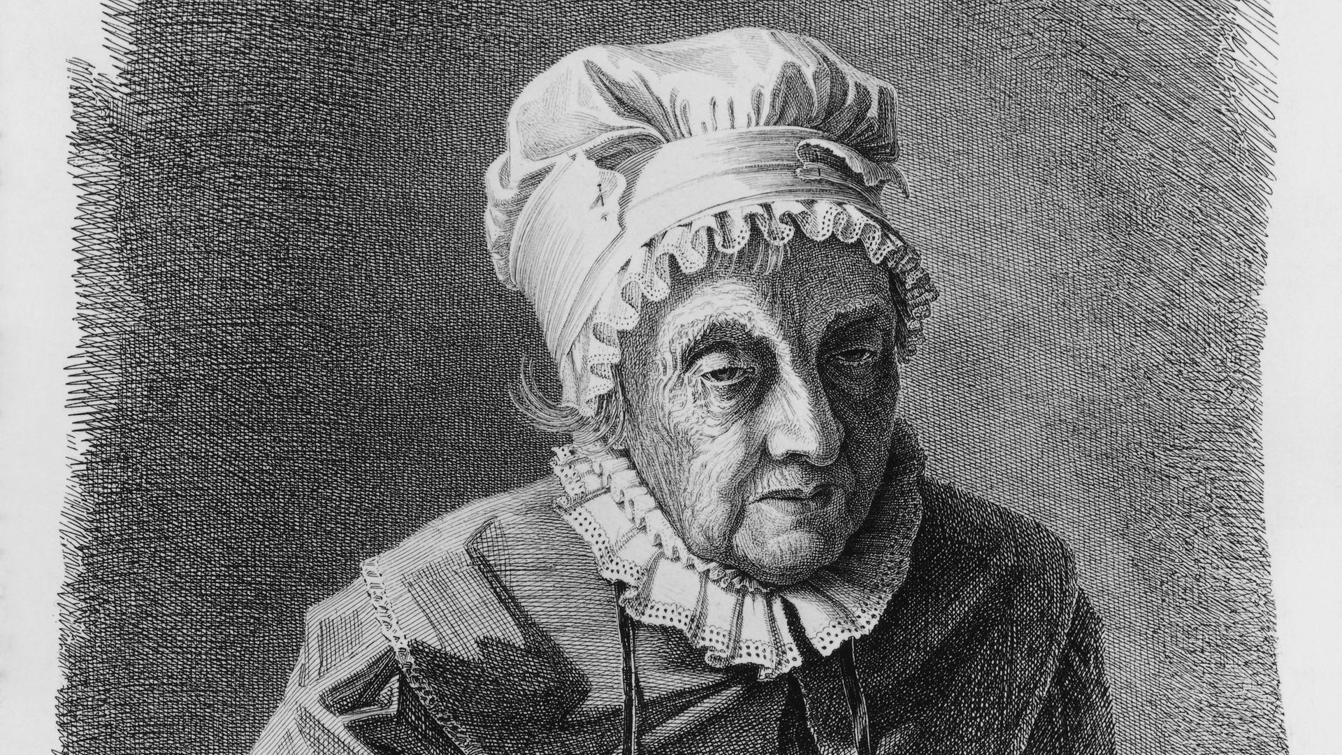 Caroline Herschel (1750-1848) mit einer Zeichnung des Planetensystems Caroline Herschel (1750-1848) mit einer Zeichnung des Planetensystems