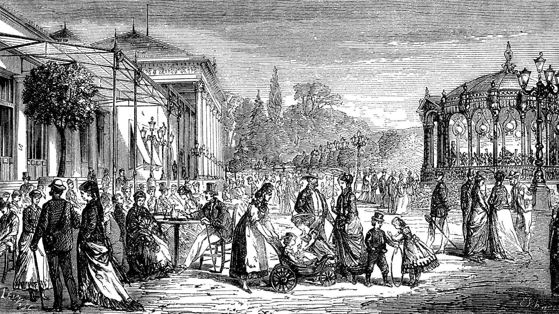 Promenade vor dem Kurhaus in Baden-Baden, Deutschland, um 1880 Promenade vor dem Kurhaus in Baden-Baden, Deutschland, um 1880