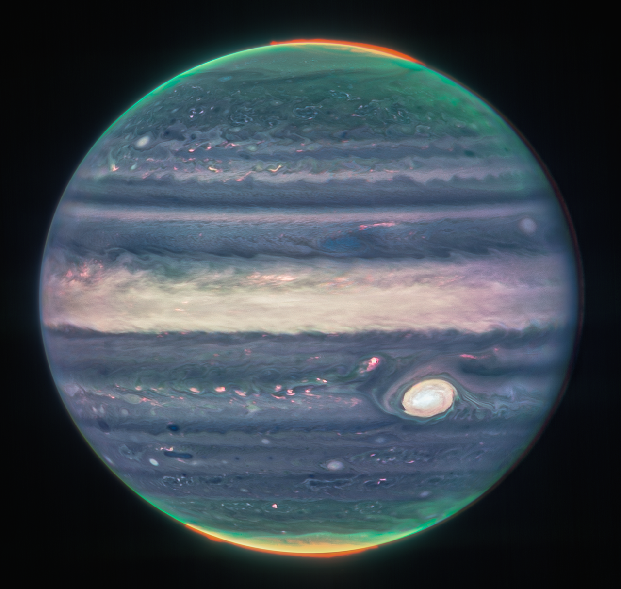 Der Planet Jupiter, im Infrarotlicht aufgenommen vom James-Webb-Weltraumteleskop Der Planet Jupiter, im Infrarotlicht aufgenommen vom James-Webb-Weltraumteleskop
