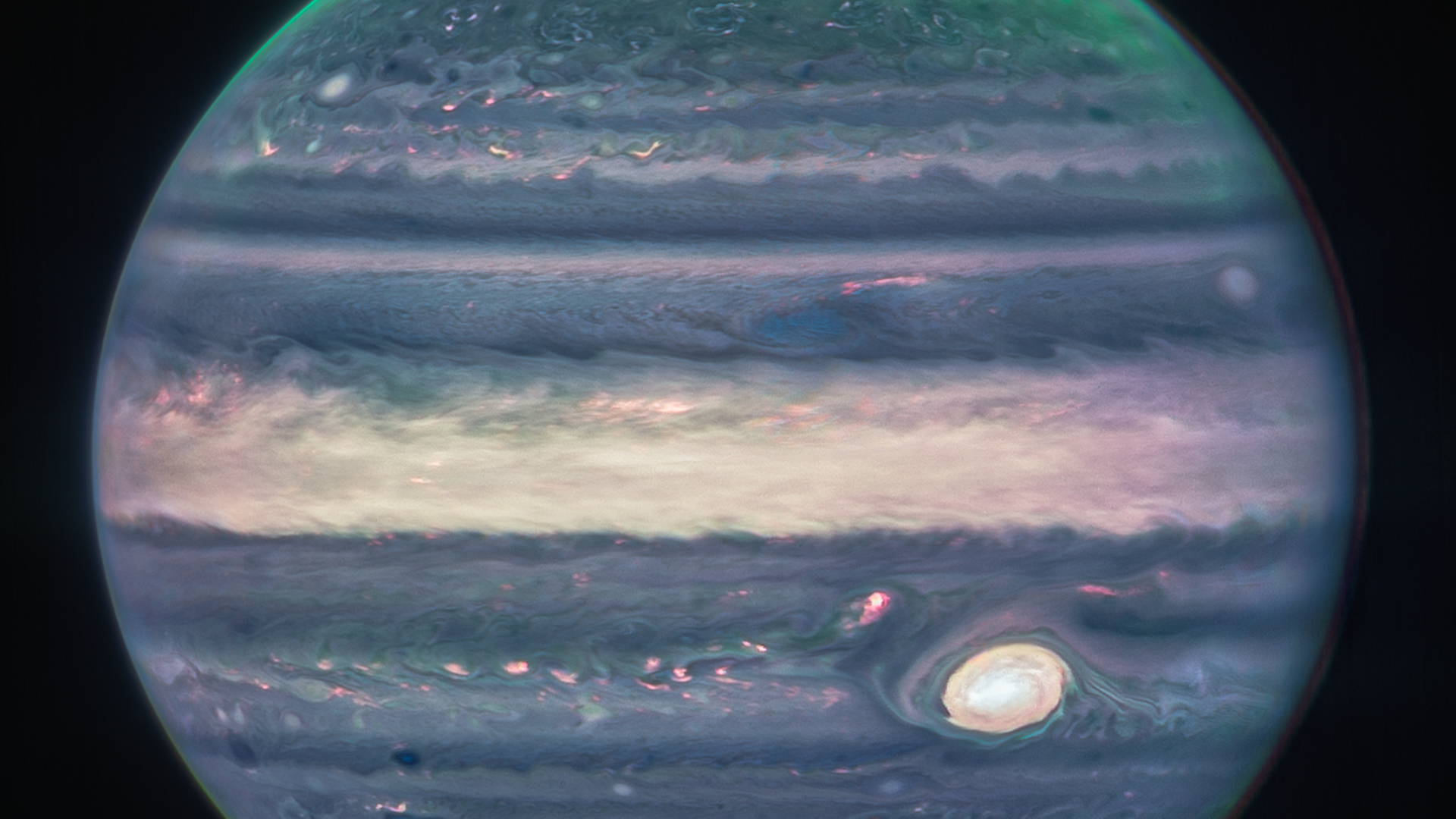Der Planet Jupiter, im Infrarotlicht aufgenommen vom James-Webb-Weltraumteleskop Der Planet Jupiter, im Infrarotlicht aufgenommen vom James-Webb-Weltraumteleskop