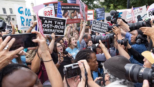 Anti-abortion Rights Demonstrators Celebrate At Supreme Court