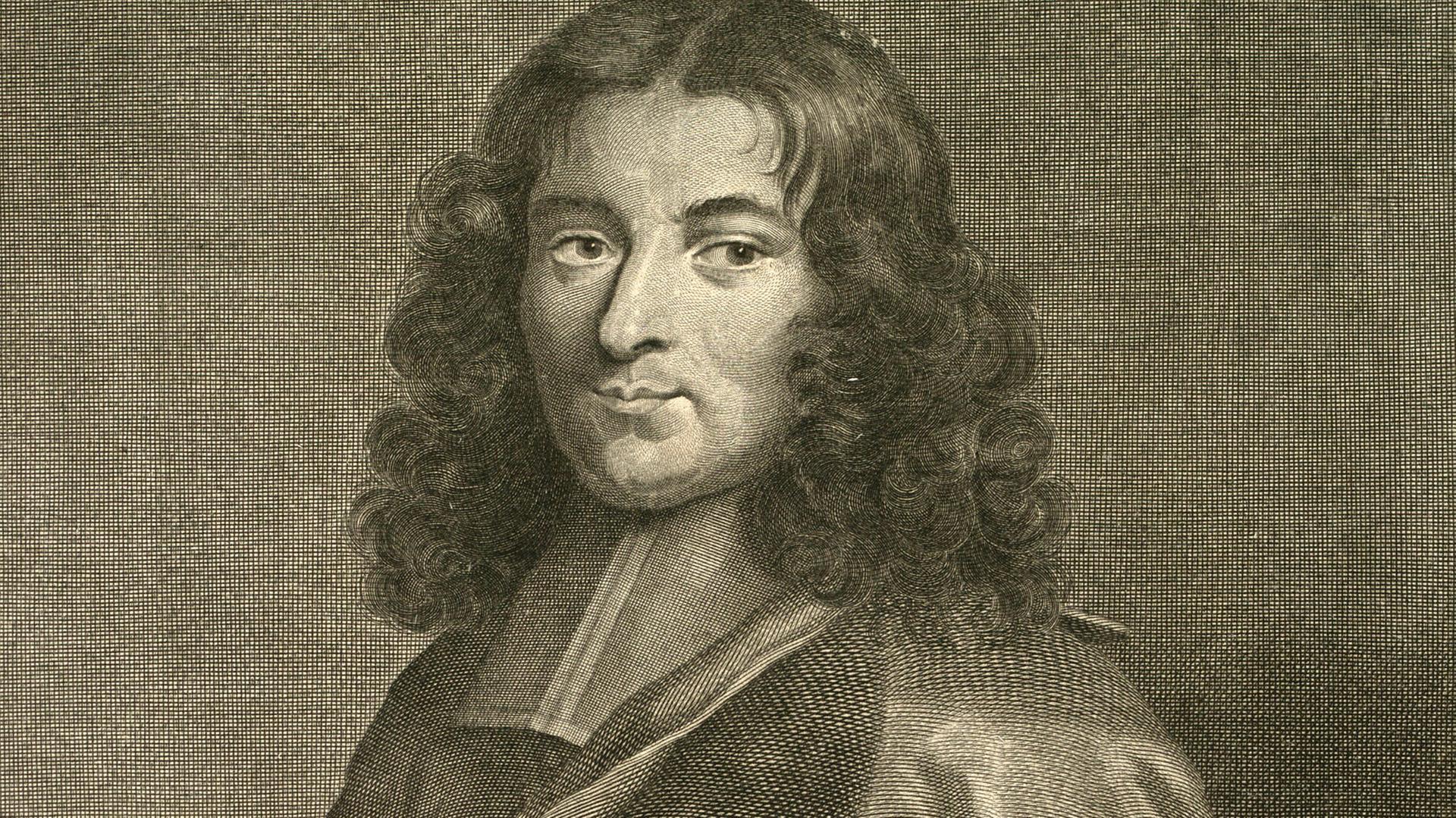 Historischer Kupferstich eines Mannes mit langen Haaren. Es handelt sich um den französischen Philosophen Pierre Bayle (1647 - 1706) Historischer Kupferstich eines Mannes mit langen Haaren. Es handelt sich um den französischen Philosophen Pierre Bayle (1647 - 1706)