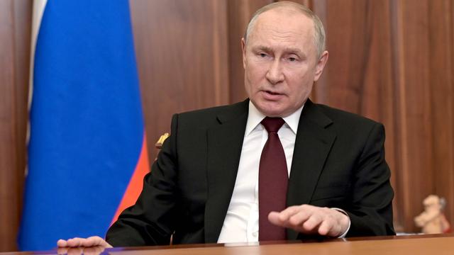 Kremlchef Putin bei seiner Ansprache über die Anerkennung der Separatistengebiete Donezk und Luhansk in der Ostukraine