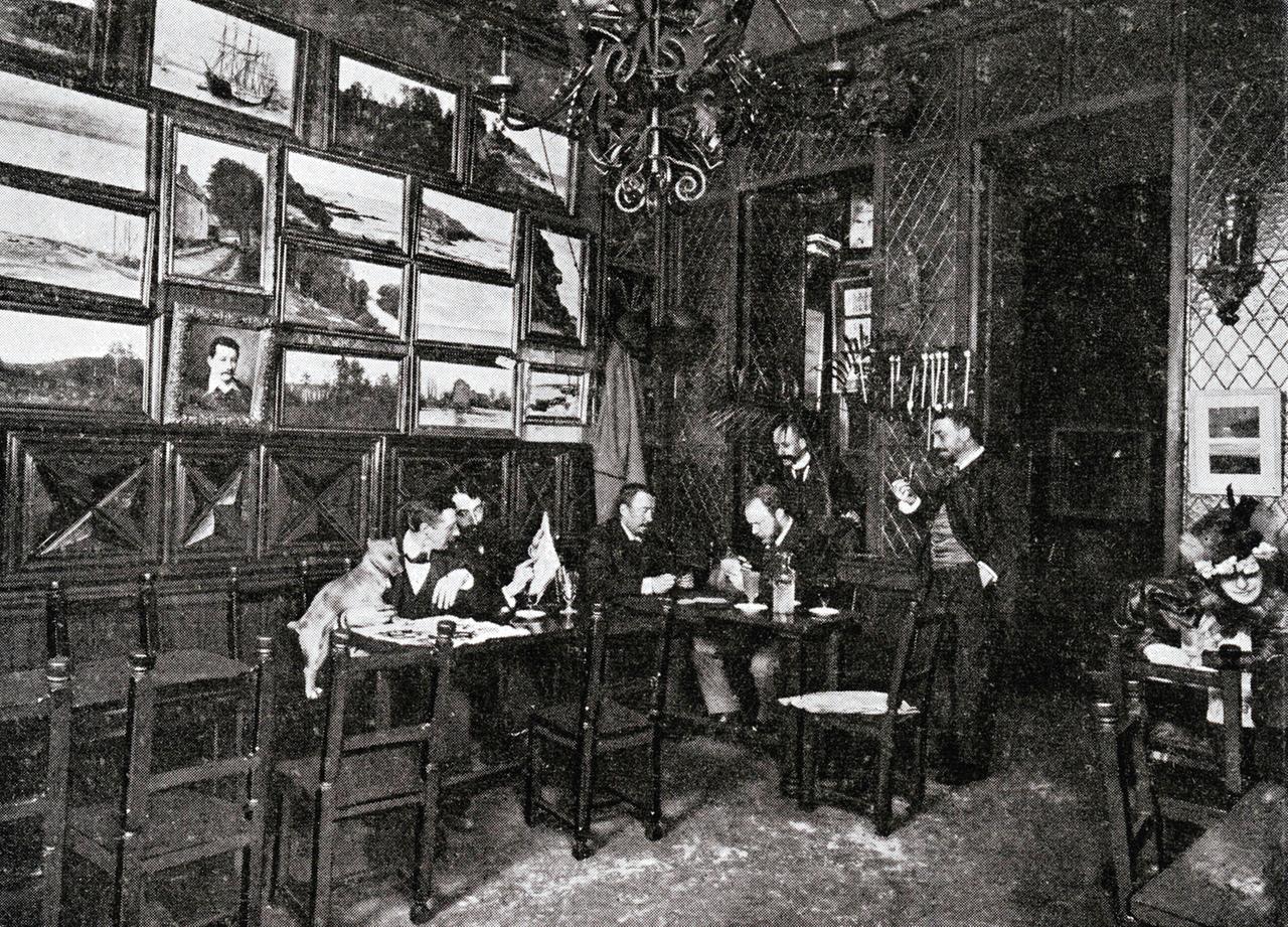 Ein Zeitungsfoto vom Intérieur  des "Le Chat Noir", 1896.
