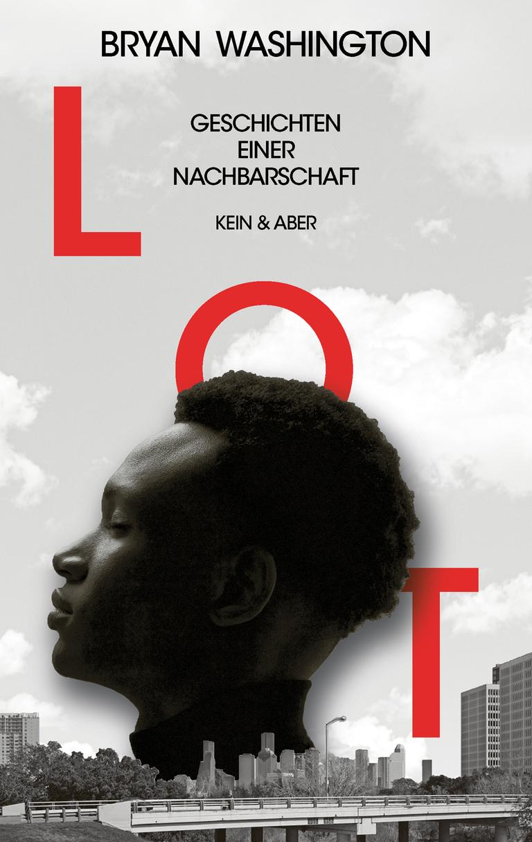 Das Cover von "Lot" zeigt in einer Collage den Kopf eines schwarzen Mannes mit geschlossenen Augen hinter einer Stadtsilhouette und einer Autobahnbrücke. Dahinter sind Buchtitel und Autorenname.