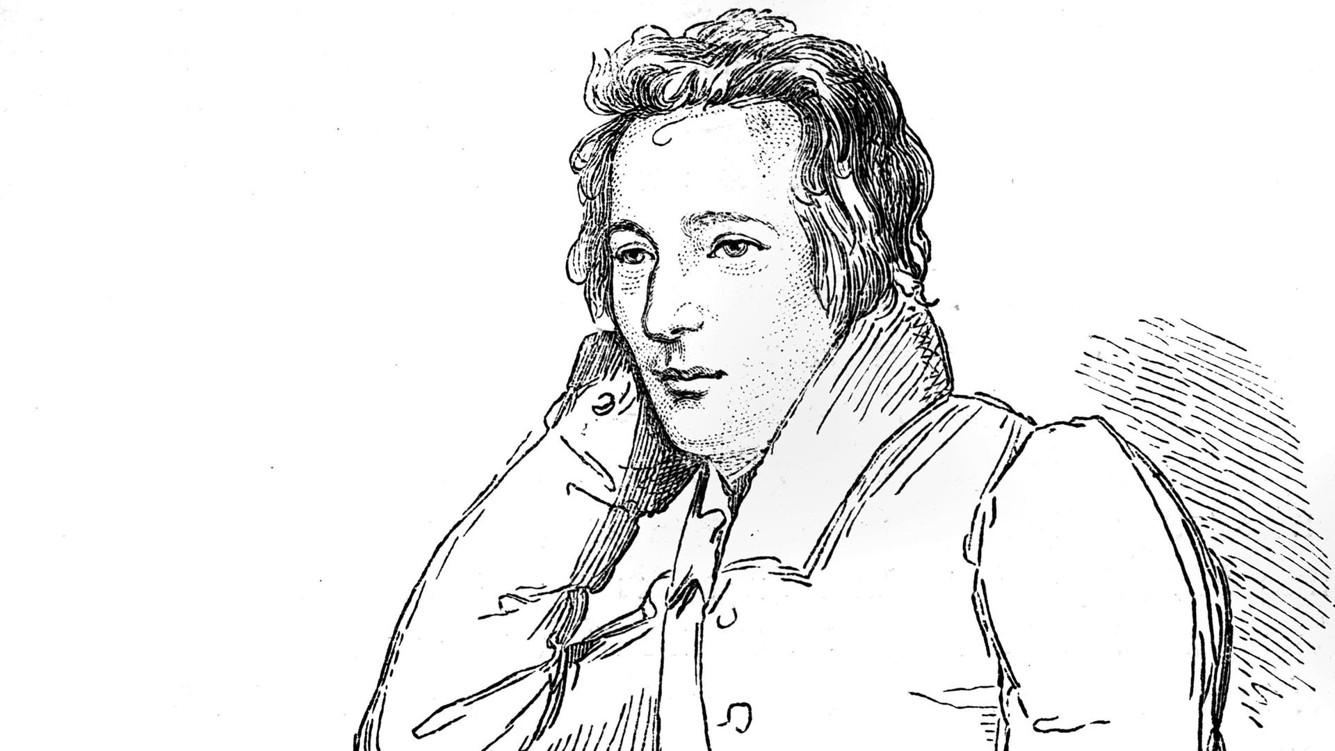 Der Dichter und Schriftsteller, Heinrich Heine,  1828 gezeichnet von Hans Kugler, 1828.