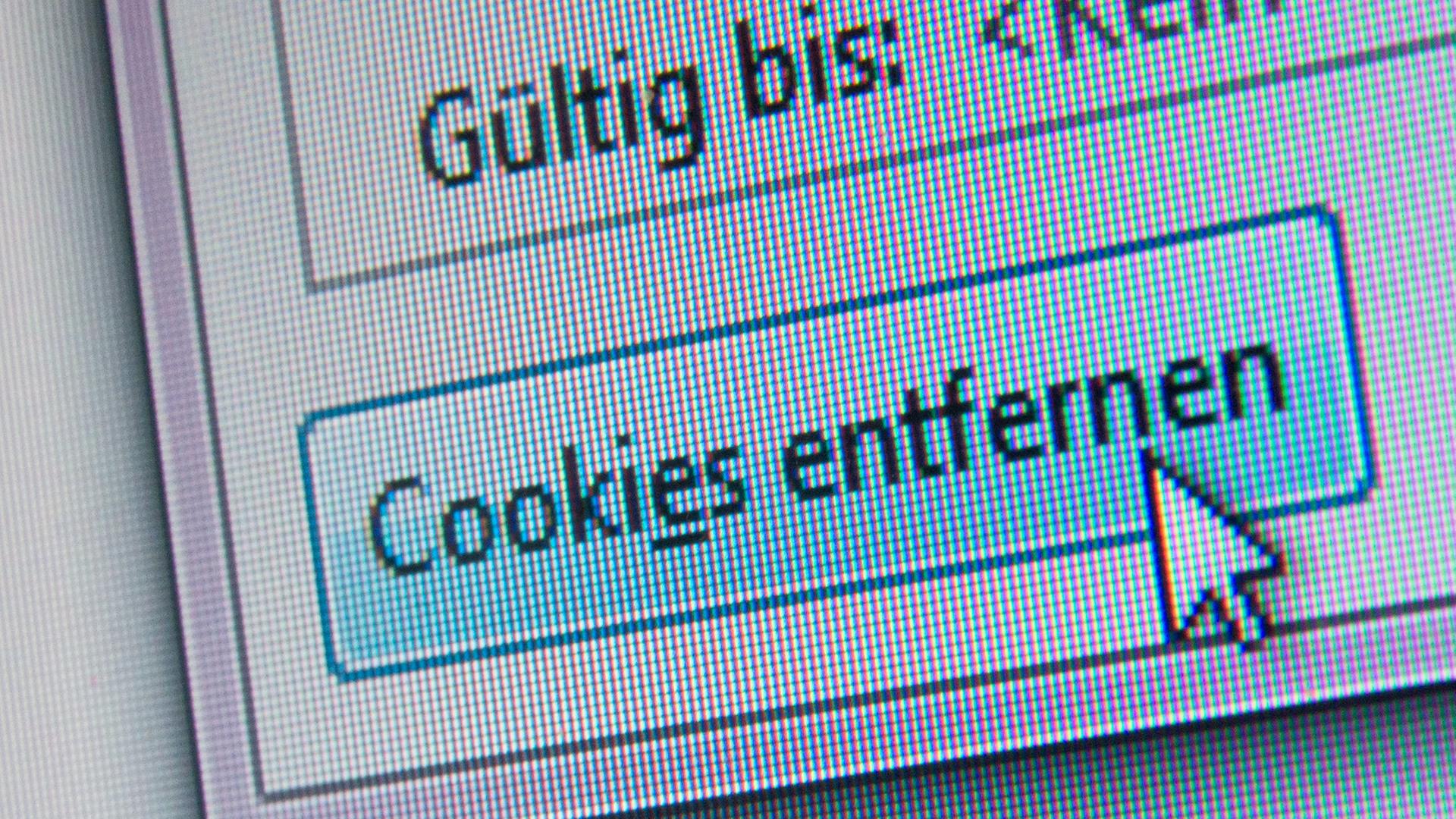 Ein Computermauszeiger schwebt am 13.02.2014 in Berlin über einem Button, mit dem man in den Einstellungen des Webbrowsers die Cookies entfernt. "Cookies entfernen" Fenster auf einem Bildschirm. Ein Computermauszeiger schwebt am 13.02.2014 in Berlin über einem Button, mit dem man in den Einstellungen des Webbrowsers die Cookies entfernt. "Cookies entfernen" Fenster auf einem Bildschirm.