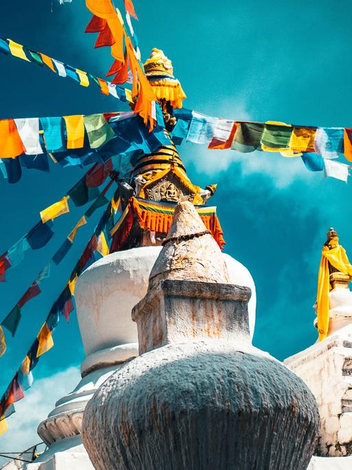 In Tibet gibt es tatsächlich jemanden, der Professor van Dusen und seinen Begleiter leiden sehen will. Zu sehen: Stupa Namobuddha im Himalaya, Annapurna Region, Nepal.