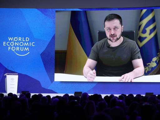 Der ukrainische Präsident Selenskyj in einer Videokonferenz beim Weltwirtschaftsforum in Davos am 23.Mai 2022.