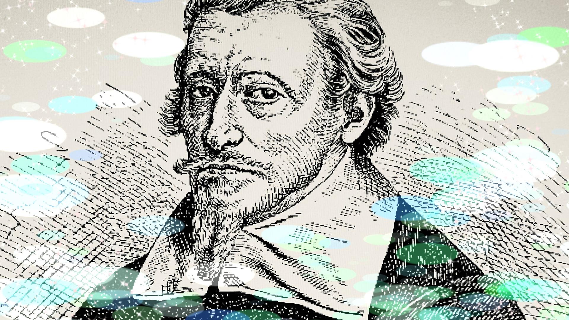 Historische Zeichnung aus dem 19. Jahrhundert, Portrait von Heinrich oder Henrich Schütz Historische Zeichnung aus dem 19. Jahrhundert, Portrait von Heinrich oder Henrich Schütz