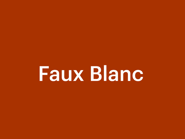 Eine Grafik mit orangenem Hintergrund und einem weißen Schriftzug: "Faux Blanc"