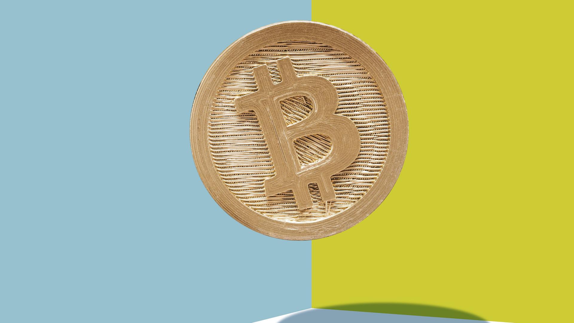 Illustration einer Bitcoin-Münze, die im Raum schwebt. Illustration einer Bitcoin-Münze, die im Raum schwebt.
